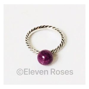 David Yurman Sterling Cable Ruby Ball Dangle Ring
